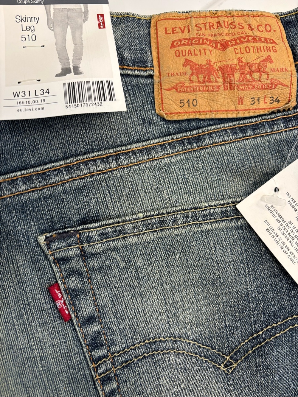 Levi's Men's W 31 L34 Skinny 510 Jeans in Medium Wash Blue - Picture 8 of 12